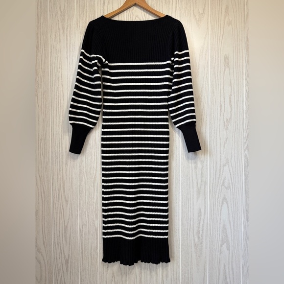 Ann Taylor Striped Midi Sweater Dress Square Neck Black White NWT Size Small - Picture 7 of 7